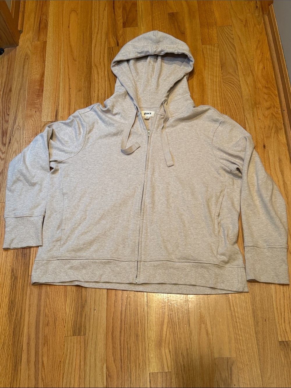 Pact Women's XL Heather Light Tan Oatmeal Full-Zip Hoodie Organic Cotton New